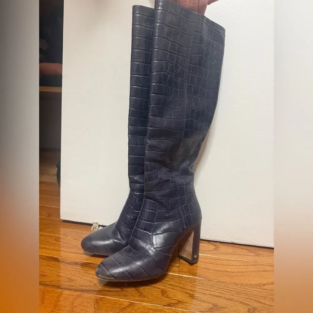 Kate Spade Black Croc-Embossed Over the Knee Boots